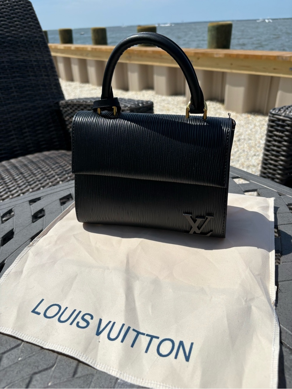 Black Epi Leather Top-Handle Purse